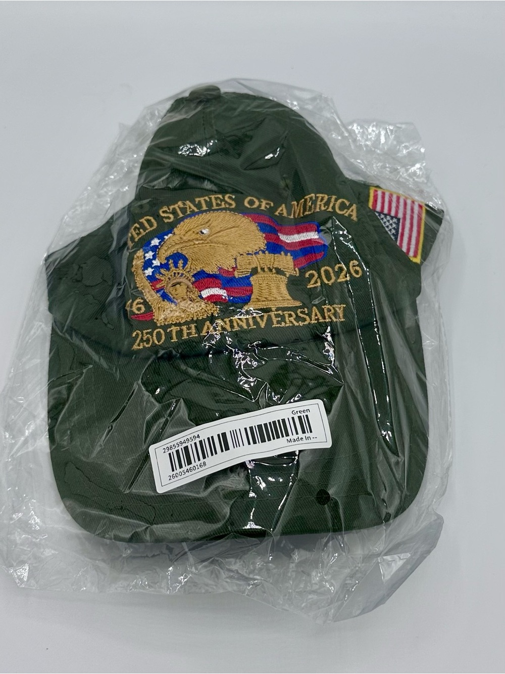 United States 250th Anniversary Embroidered Green Baseball Cap (B3)